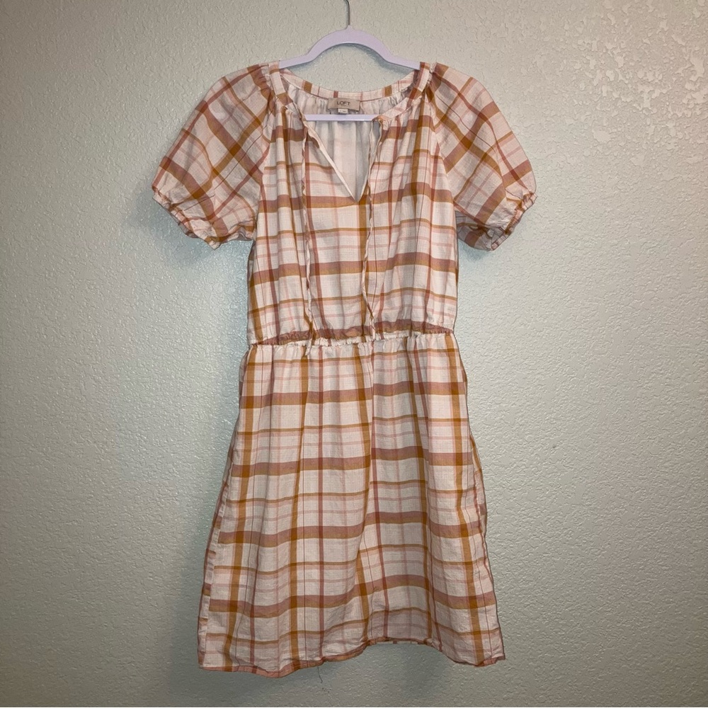 LOFT Plaid Neutral Boho Dress